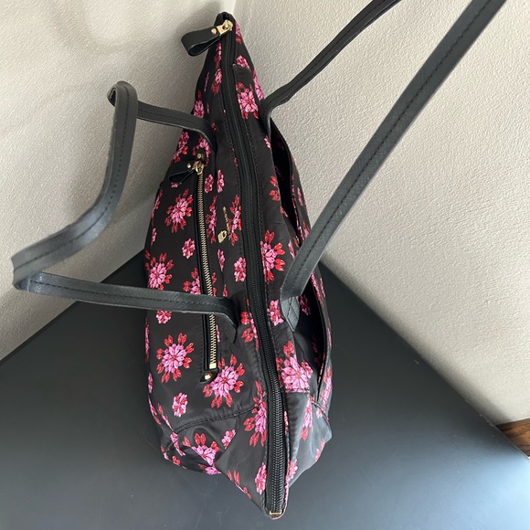 Michael Kors Kelsey Floral Printed Nylon Black Tote with Pink Design - Picture 10 of 14